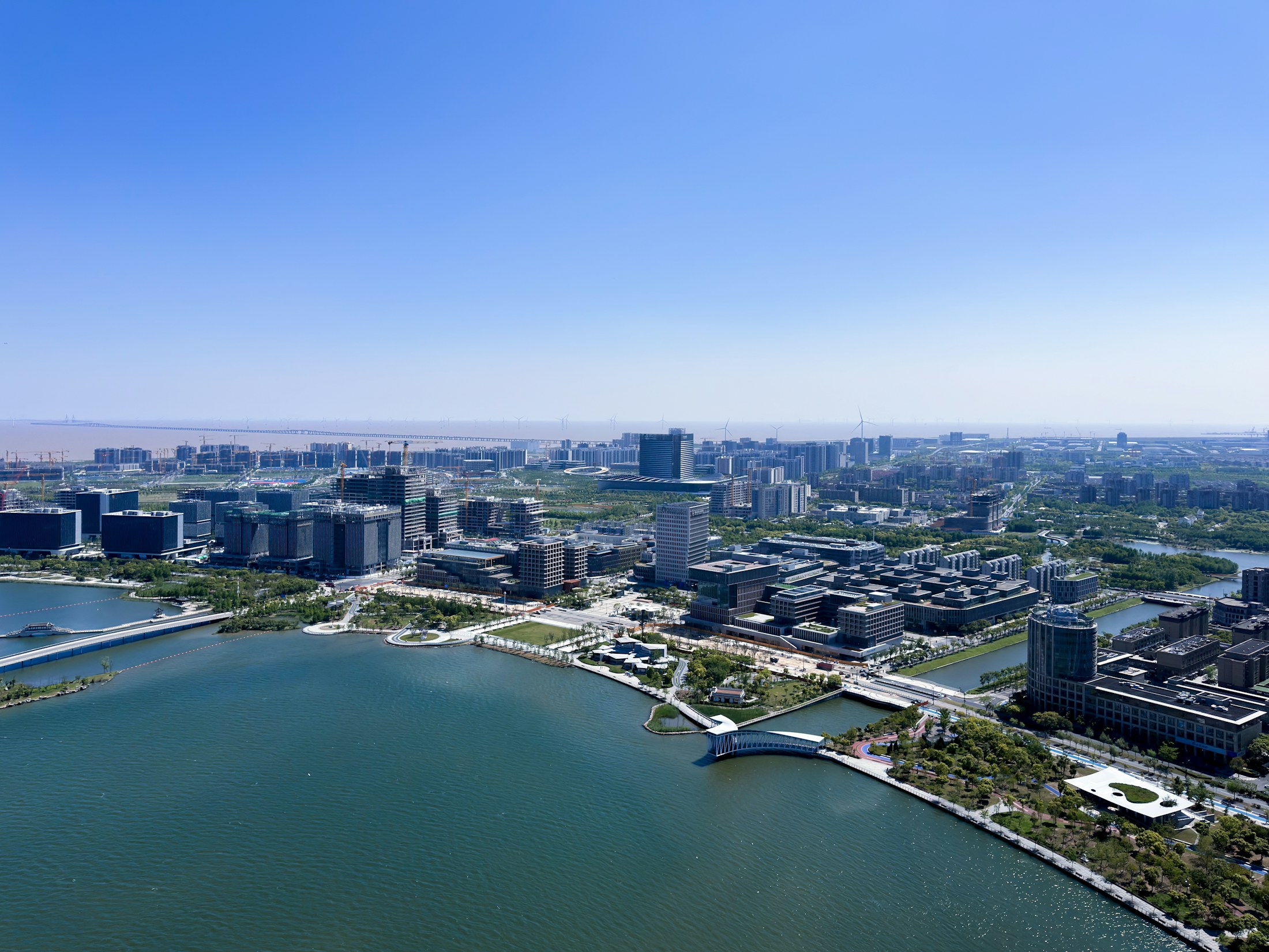 Dishui Lake and the emerging Lingang city district in Shanghai